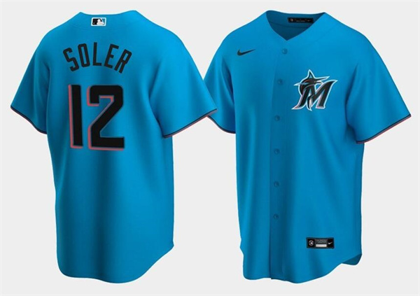 Men's Miami Marlins #12 Jorge Soler Blue Cool Base Stitched Jersey